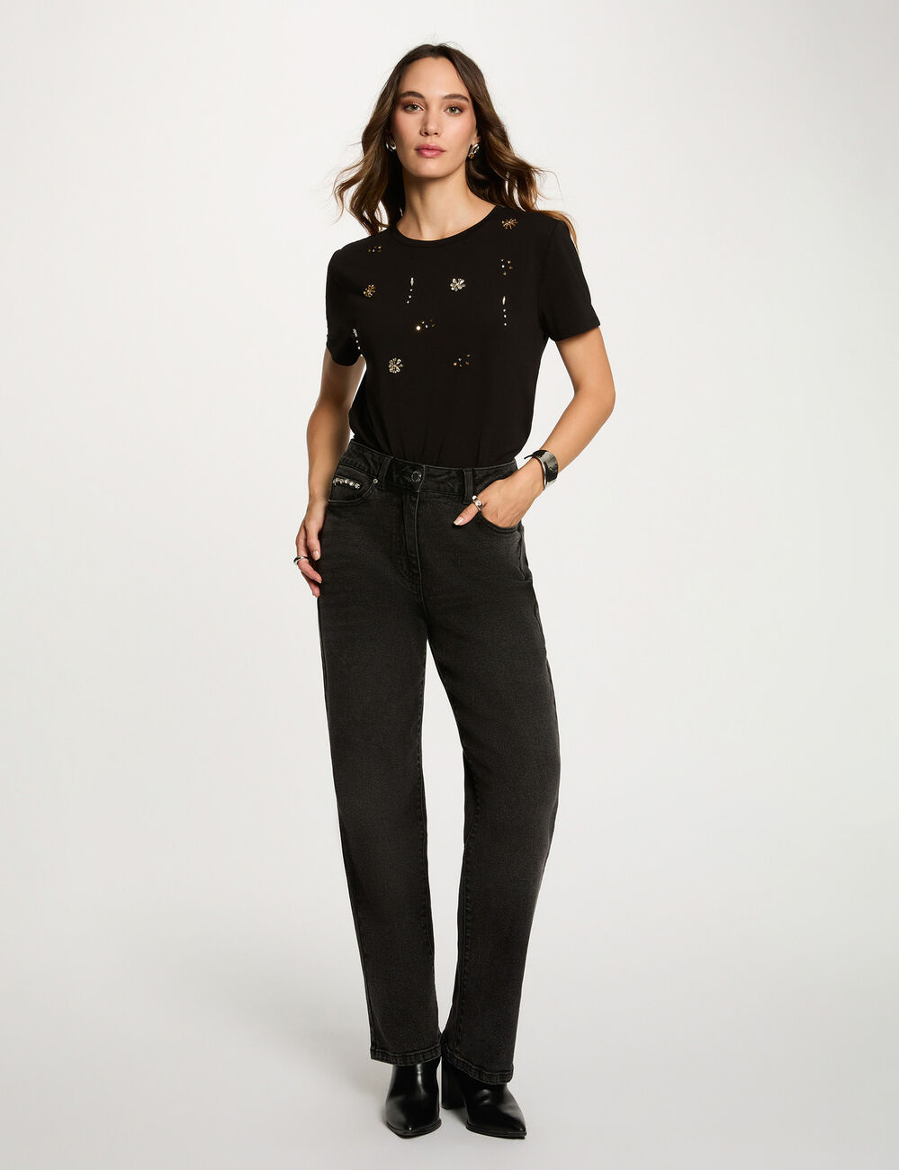T-shirt met korte mouwen zwart vrouw
