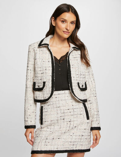 Veste cintr&eacute;e tweed ivoire femme