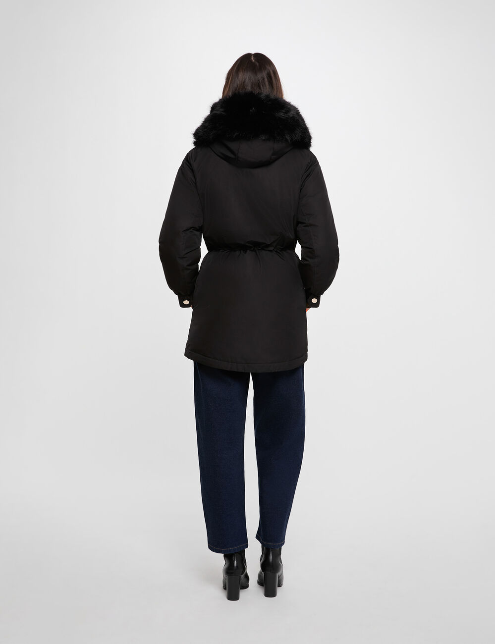 Parka col fourrure noir femme