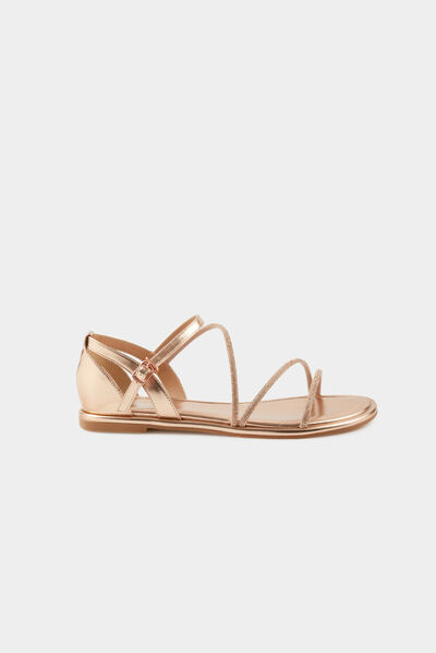 Platte sandalen met strassdetails oudroze vrouw