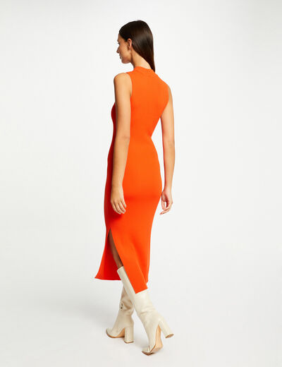 Robe pull longue ajustée avec fente orange femme