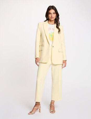 Hoge taille rechte broek pastel geel vrouw