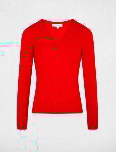 Korte trui met V-hals rood vrouw