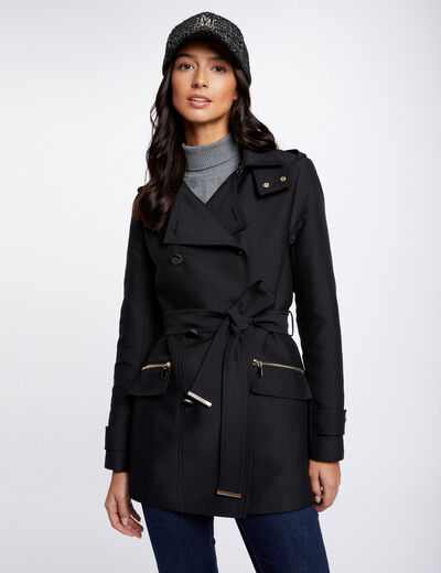 Getailleerde trenchcoat met capuchon zwart vrouw