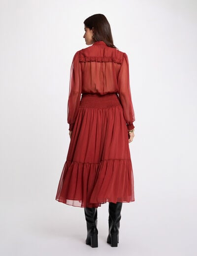 Lange jurk met V-hals donker oranje vrouw