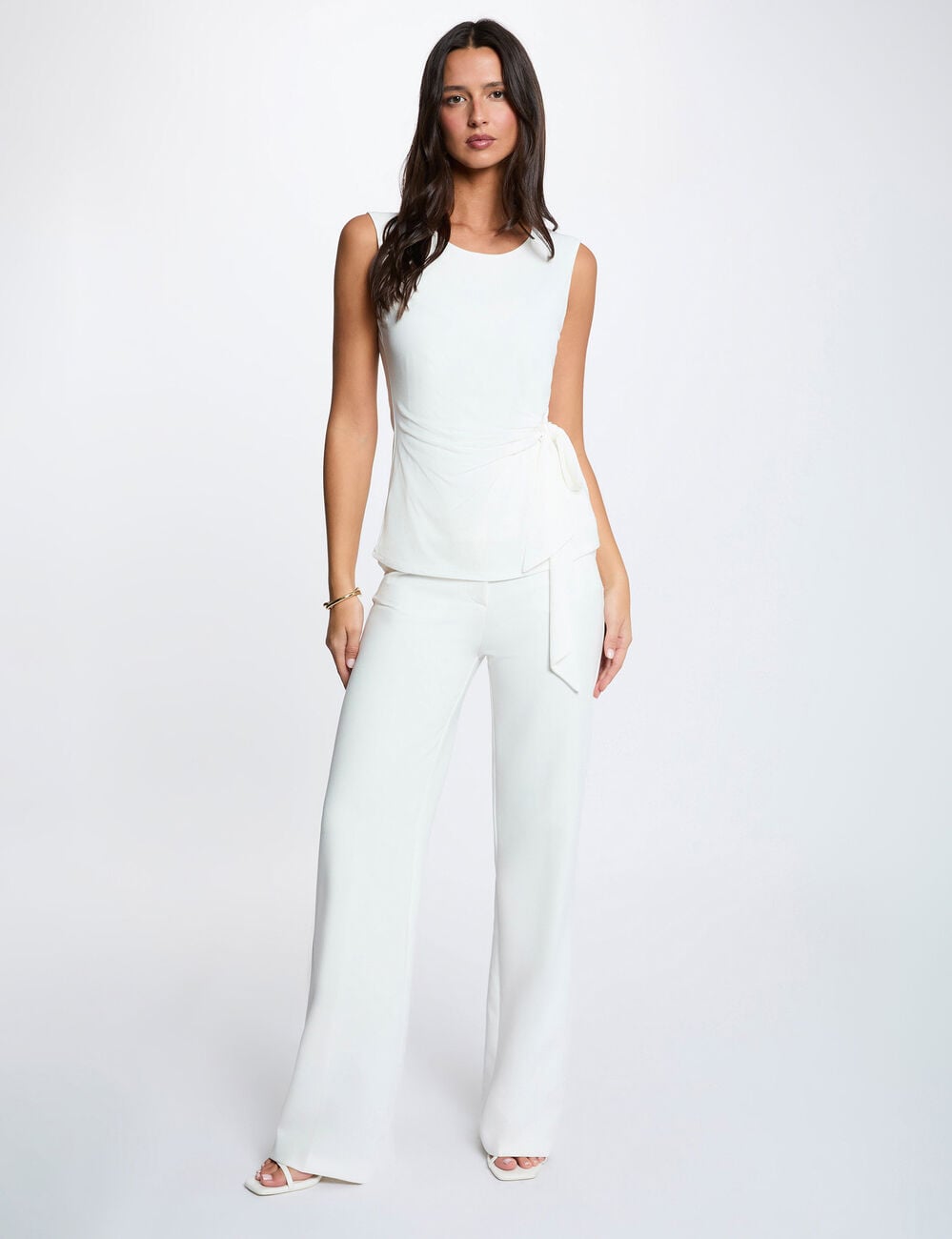 T-shirt col rond sans manches blanc femme