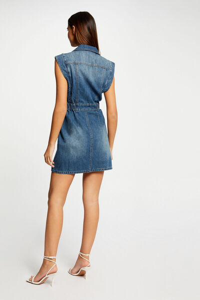 Robe sans manches ceintrée jean stone femme