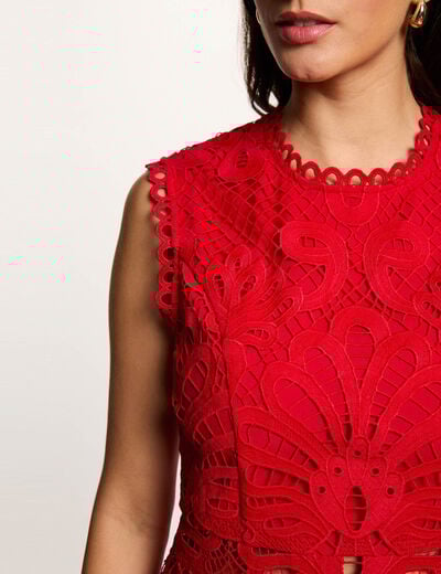 Robe courte trap&egrave;ze dentelle rouge femme