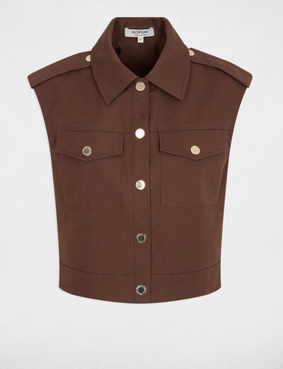 Veste courte sans manches marron fonc&eacute; femme