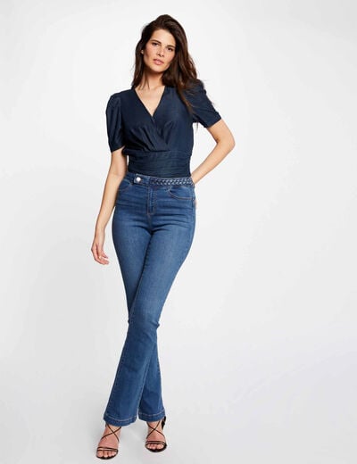 Rechte jeans met gevlochten details stone washed denim vrouw
