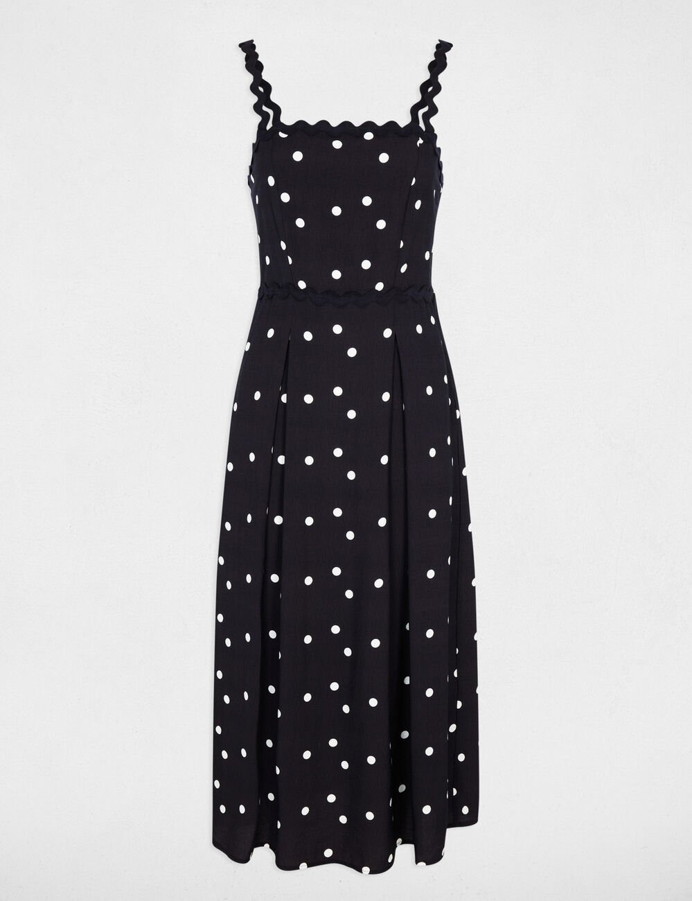 Robe mi-longue pois bleu marine femme