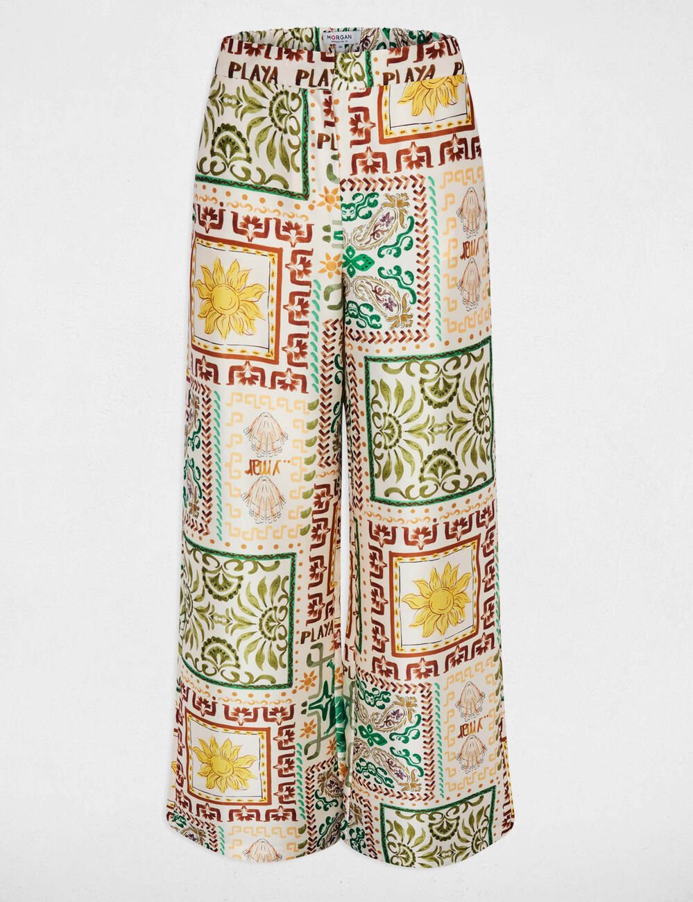 Pantalon large taille haute multicolore femme