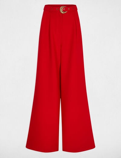 Pantalon large taille haute rouge femme