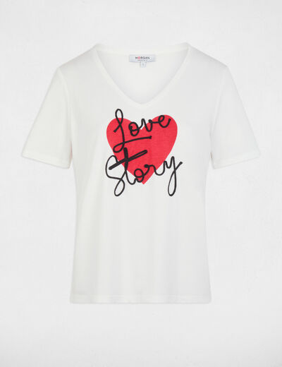 T-shirt met V-hals korte mouwen helder wit vrouw