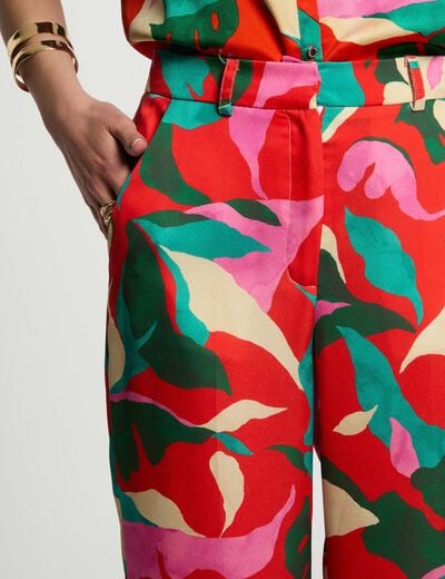 Pantalon droit imprimé multicolore femme
