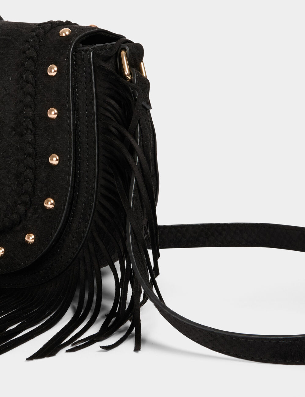 Sac besace croco à franges noir femme