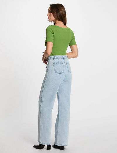Jeans large taille haute denim bleach femme