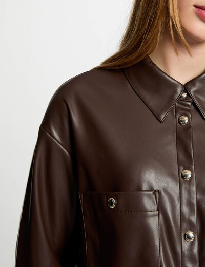 Surchemise manches longues marron foncé femme