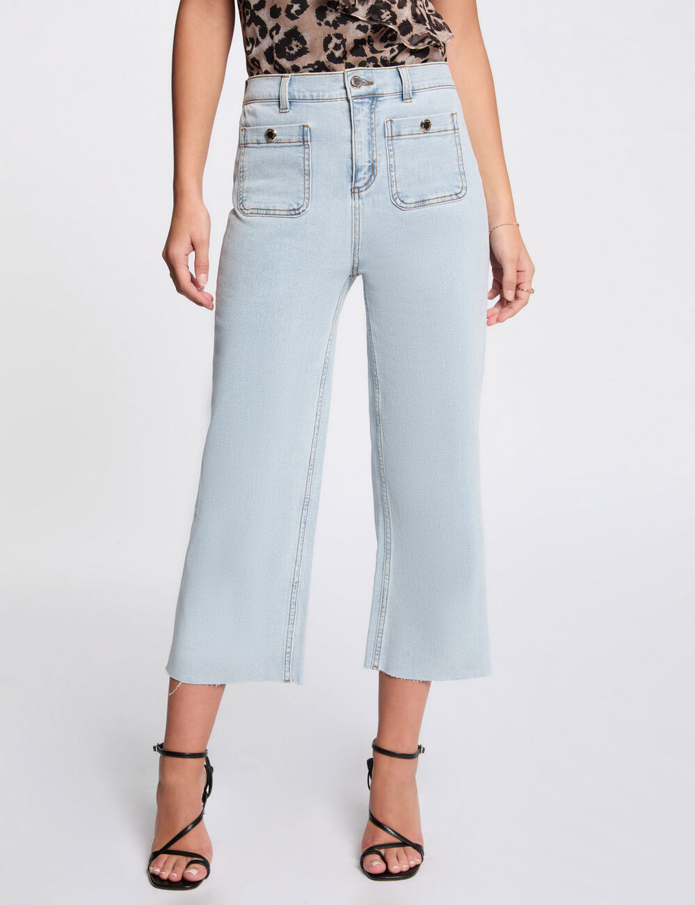 7/8 broek met wijde pijpen gebleekt denim vrouw