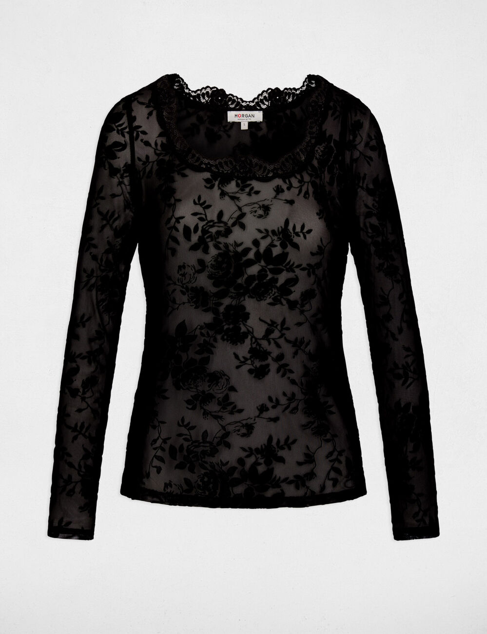 T-shirt dentelle col coeur noir femme
