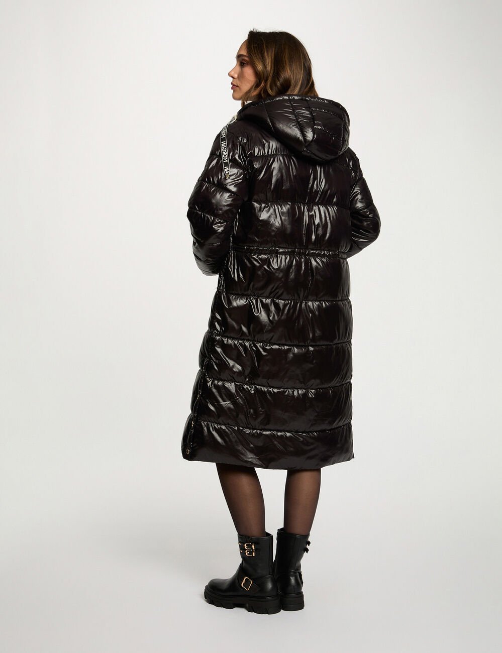 Doudoune longue brillante noir femme