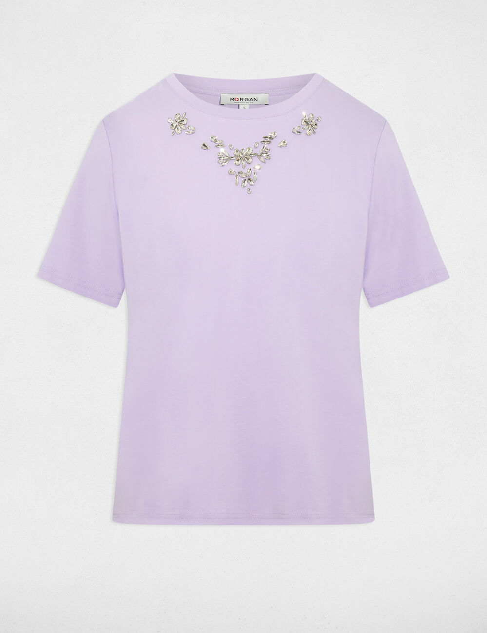 T-shirt met strass en korte mouwen mauve vrouw