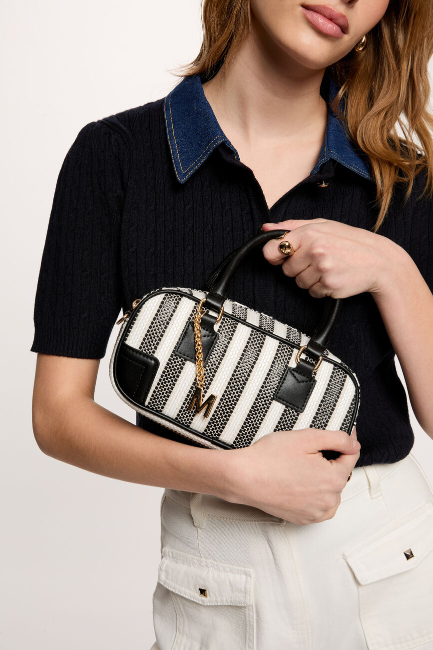 Gestreepte geweven tas ivoor vrouw