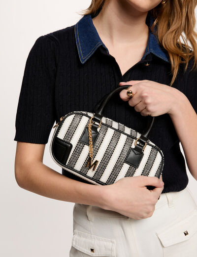 Sac tiss&eacute; ray&eacute; ivoire femme