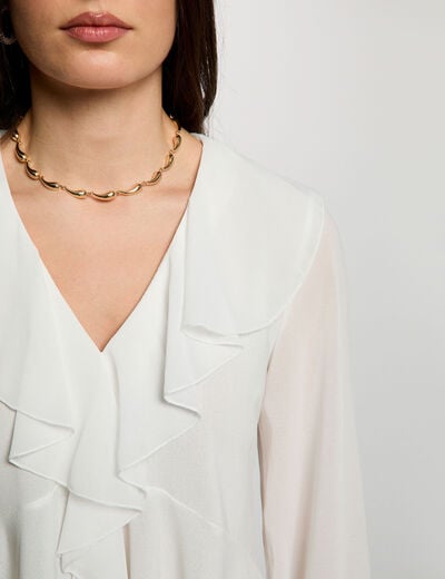 Top col v voile blanc femme