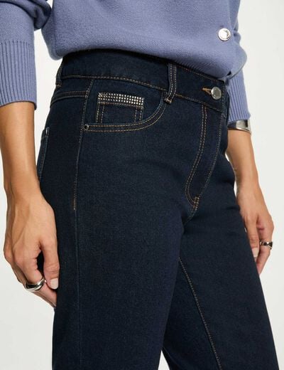 Rechte jeans met strass ruw denim vrouw