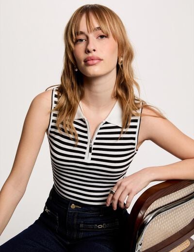 Pull ajust&eacute; col &agrave; revers blanc femme