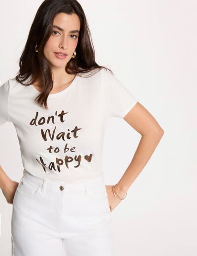 T-shirt col rond manches courtes blanc femme