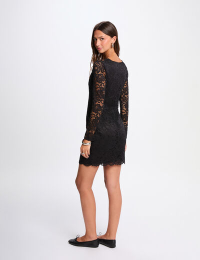 Robe dentelle col v noir femme