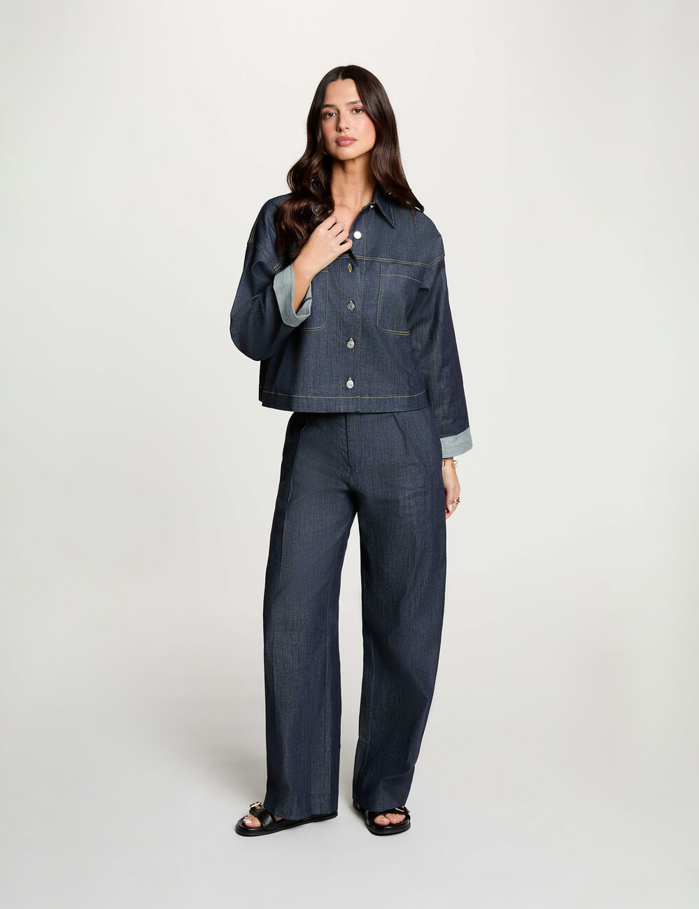 Veste jean cropped denim brut femme