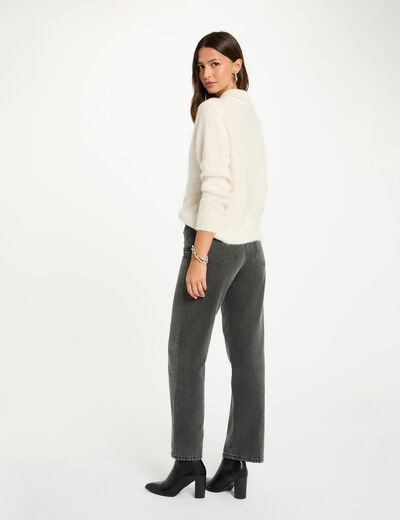 Pull col polo ivoire femme