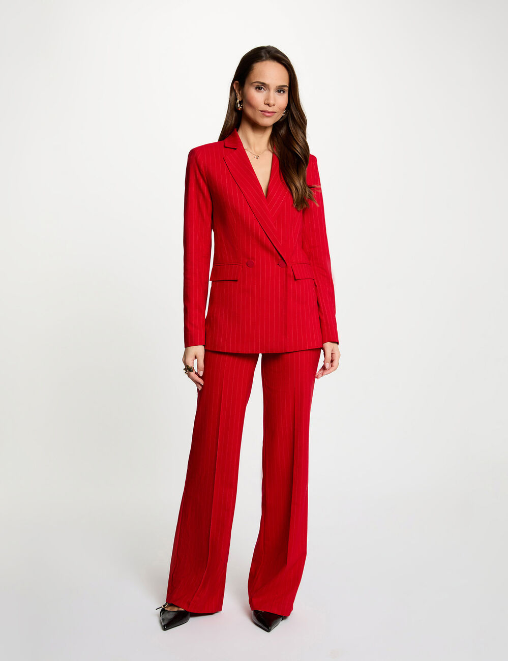 Pantalon droit taille haute rouge femme