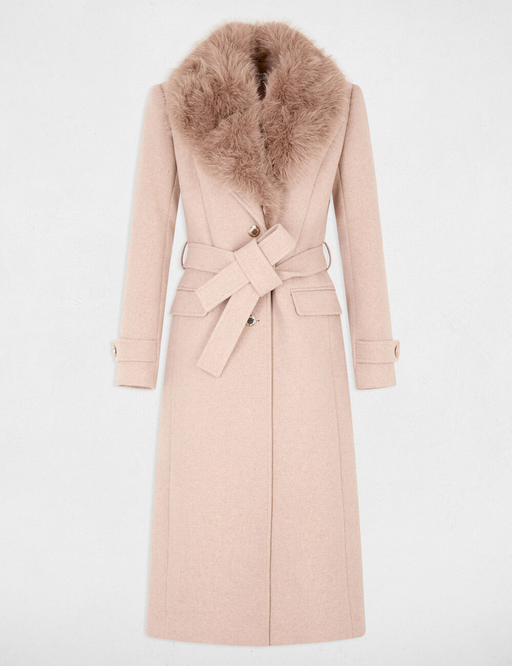 Manteau long ceintur&eacute; beige femme