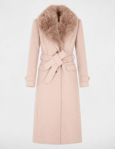 Manteau long ceintur&eacute; beige femme