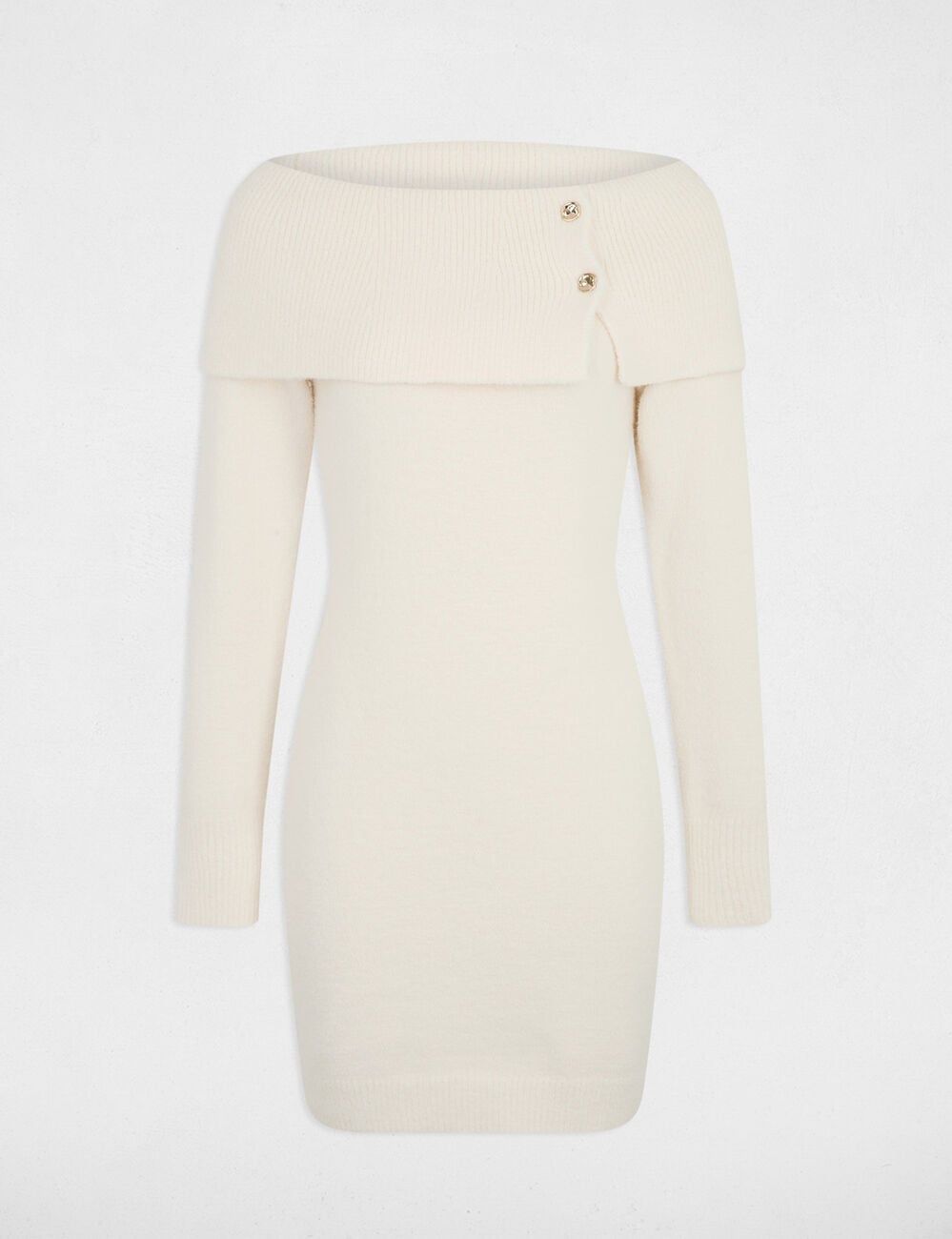 Robe tricot col bardot ivoire femme