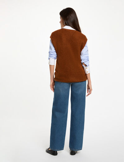 Pull sans manches marron cognac femme