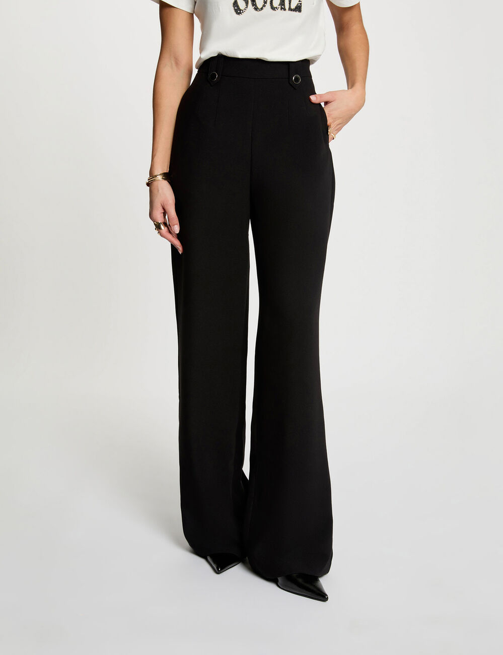 Hoge taille brede broek zwart vrouw