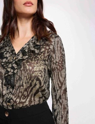 Lange mouwen V-hals T-shirt goudgeel vrouw