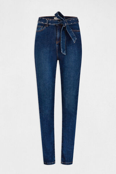 Regular jeans met hoge taille en riem jean stone vrouw