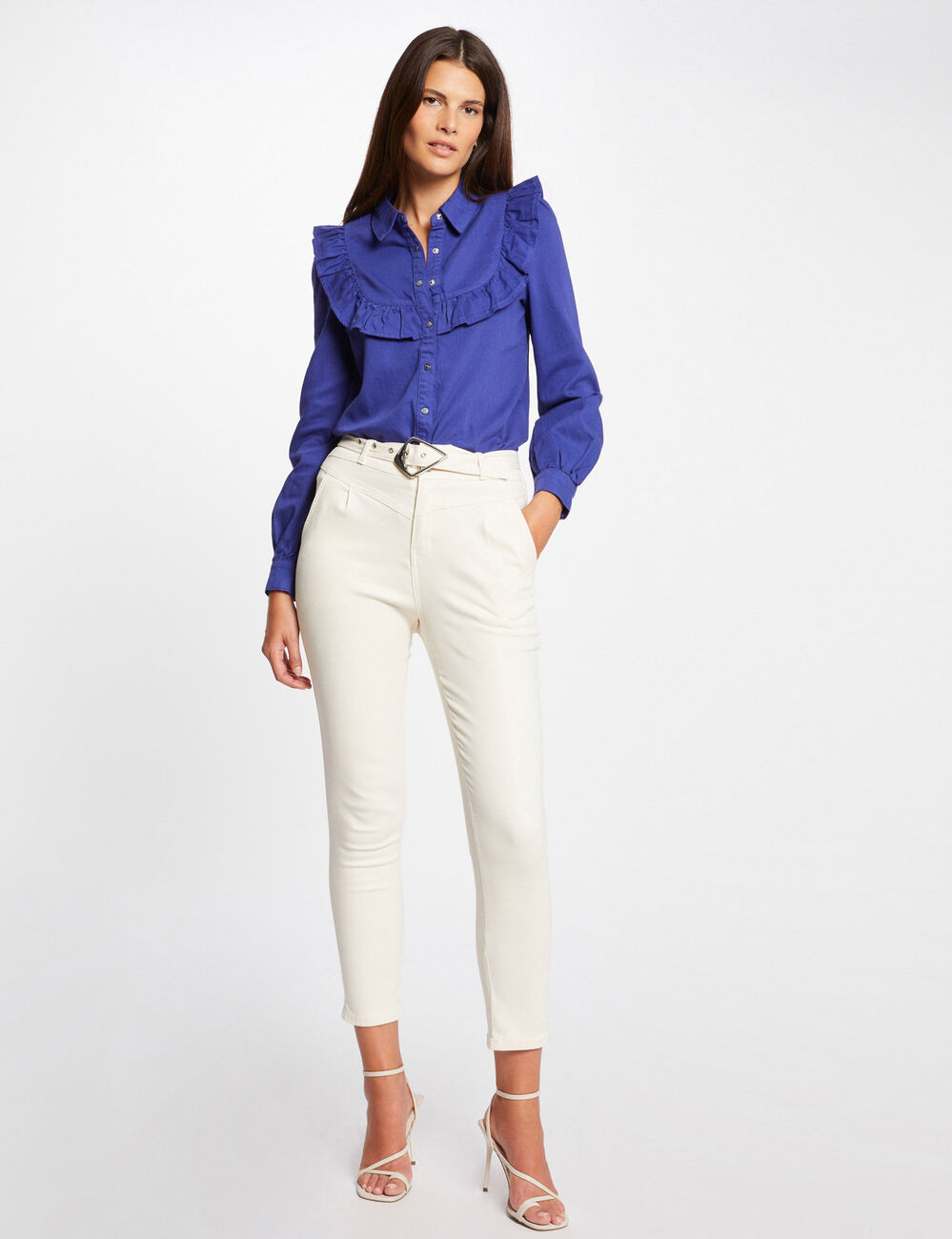 Chemise manches longues avec volants violet femme