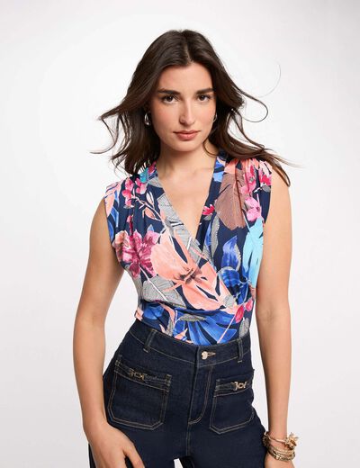 Nauwsluitend mouwloos T-shirt meerkleurig vrouw