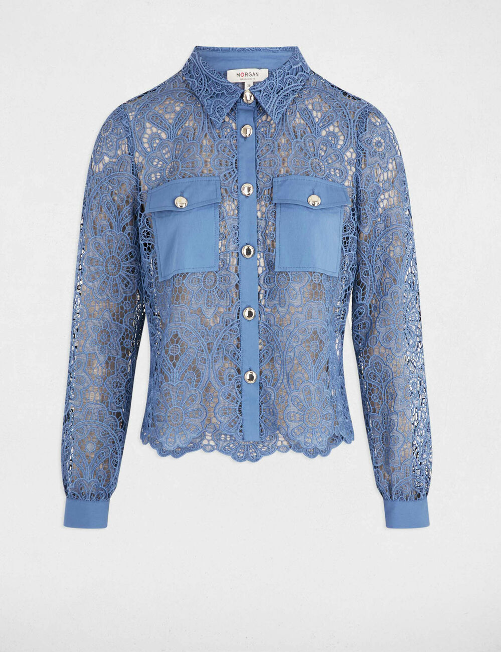Overhemd met lange mouwen bleu gris vrouw