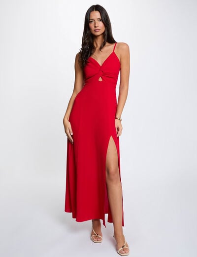 Robe longue droite fendue rouge femme