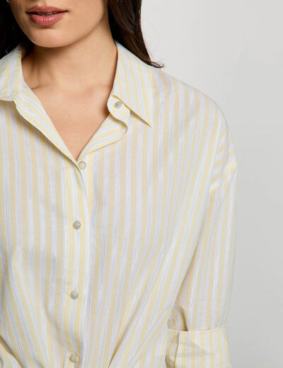 Chemise ray&eacute;e col &agrave; revers jaune clair femme