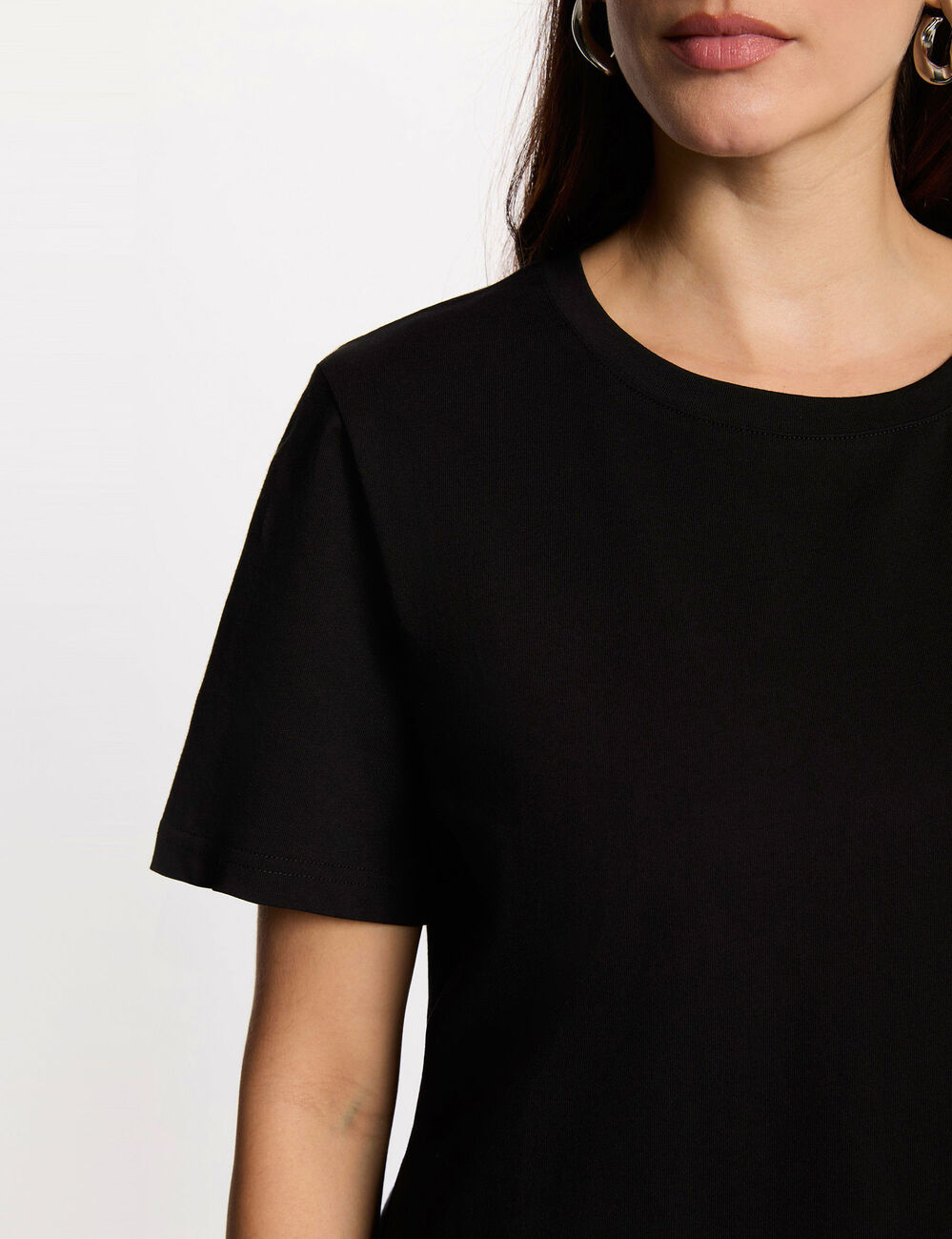 Geborduurd T-shirt met ronde hals zwart vrouw