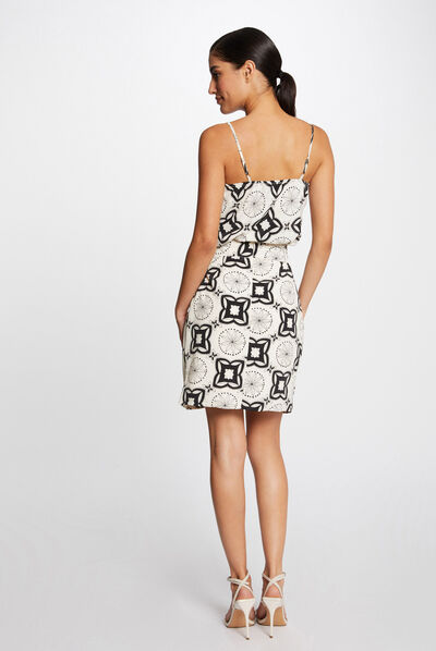 Blouse bretelles fines imprimée ecru femme